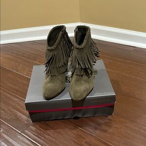 Vince Camuto Khaki Fringe Ankle Booties (New)